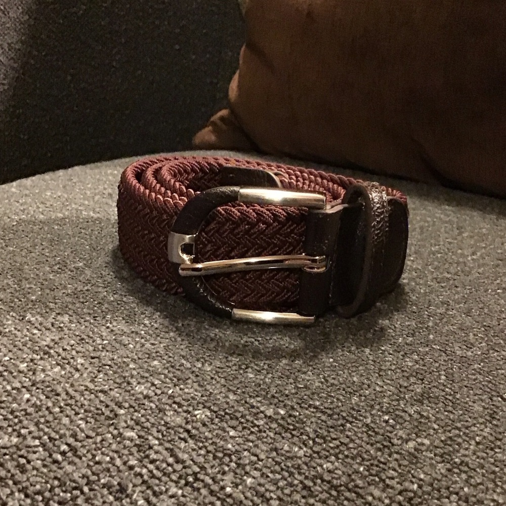 Mio Marino Woven Braided stretch Belt w/dk brn & blk lthr, 35” unstretched